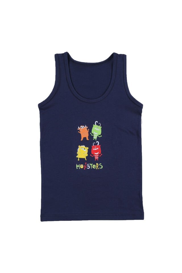 Erkek Çocuk Pamuklu Uzay Baskılı Atlet Boxer Takım 5 - 7 Yaş - Lacivert - Turuncu