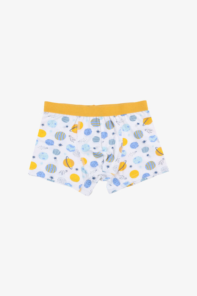 Erkek Çocuk Pamuklu Uzay Baskılı 3'lü Boxer 3 - 5 Yaş - Mavi - Sarı