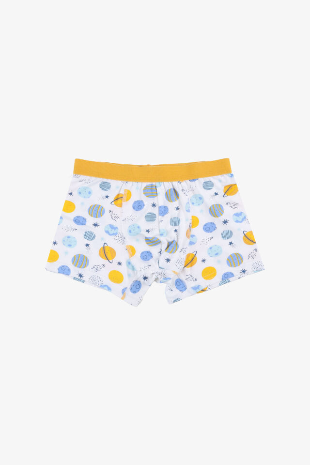 Erkek Çocuk Pamuklu Uzay Baskılı 3'lü Boxer 5 - 7 Yaş - Mavi - Sarı