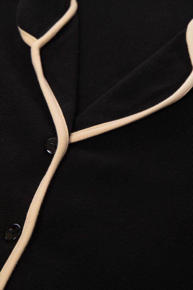 Kadın Pamuklu Kaşkorse Uzun Kollu Ara Biyeli Cep Detaylı Gömlek Yaka Ten Pijama Takımı KO70143 - L