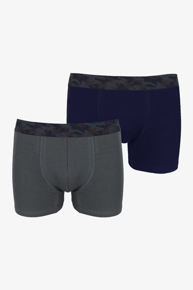 Erkek 2'li Pamuklu Likralı Boxer Siyah - Füme - 2XL