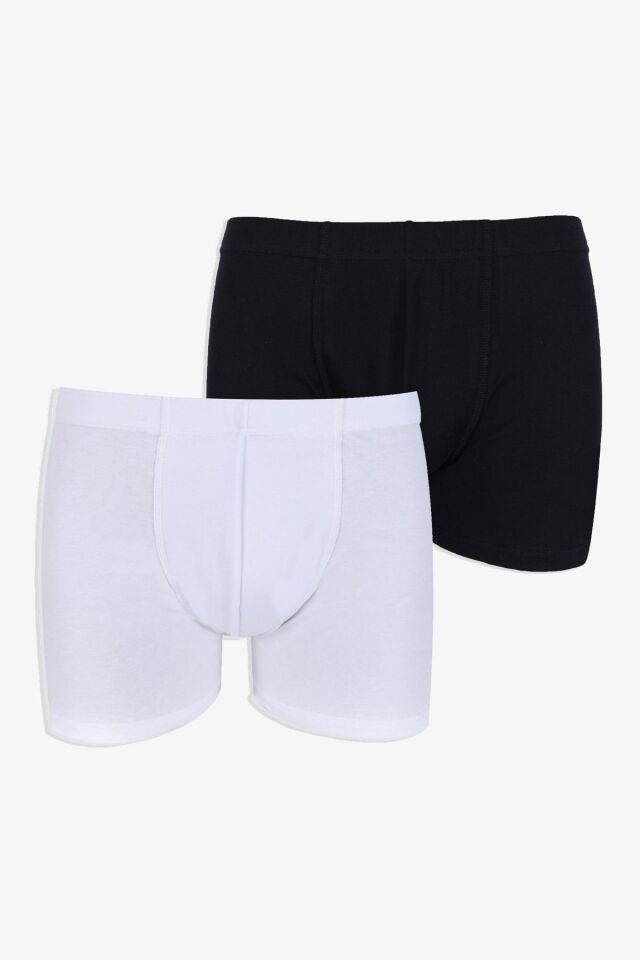 Erkek 2'li Pamuklu Likralı Lastikli Boxer 9177 beyaz-siyah - M