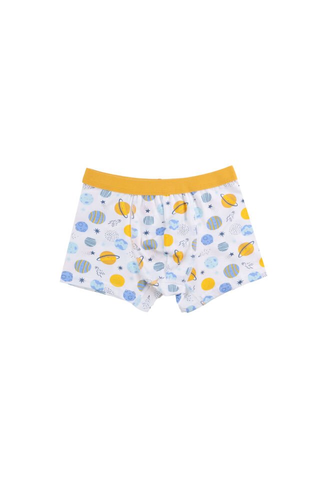Erkek Çocuk Pamuklu Uzay Baskılı Atlet Boxer Takım Mavi - Sarı - 7 - 9 Yaş