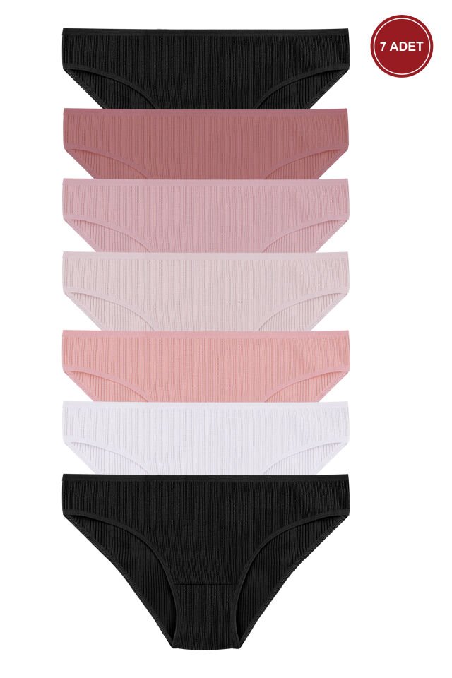 Kadın 7'li Ajur Slip Siyah - Beyaz - L  - XL