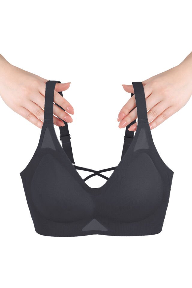 Balensiz Push Up Dikişsiz Çıkarılabilir Pedli Nefes Alan Sporcu Sütyen 85B - Siyah