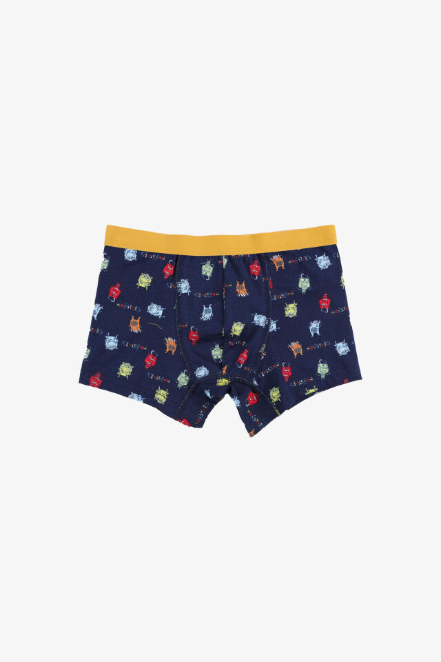 Erkek Çocuk Pamuklu Uzay Baskılı 3'lü Boxer Lacivert - Mavi
