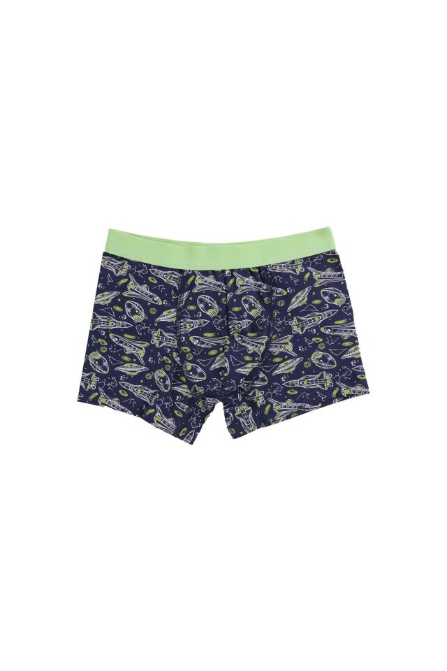 Erkek Çocuk Pamuklu Uzay Baskılı Atlet Boxer Takım Mavi - Yeşil - 7 - 9 Yaş