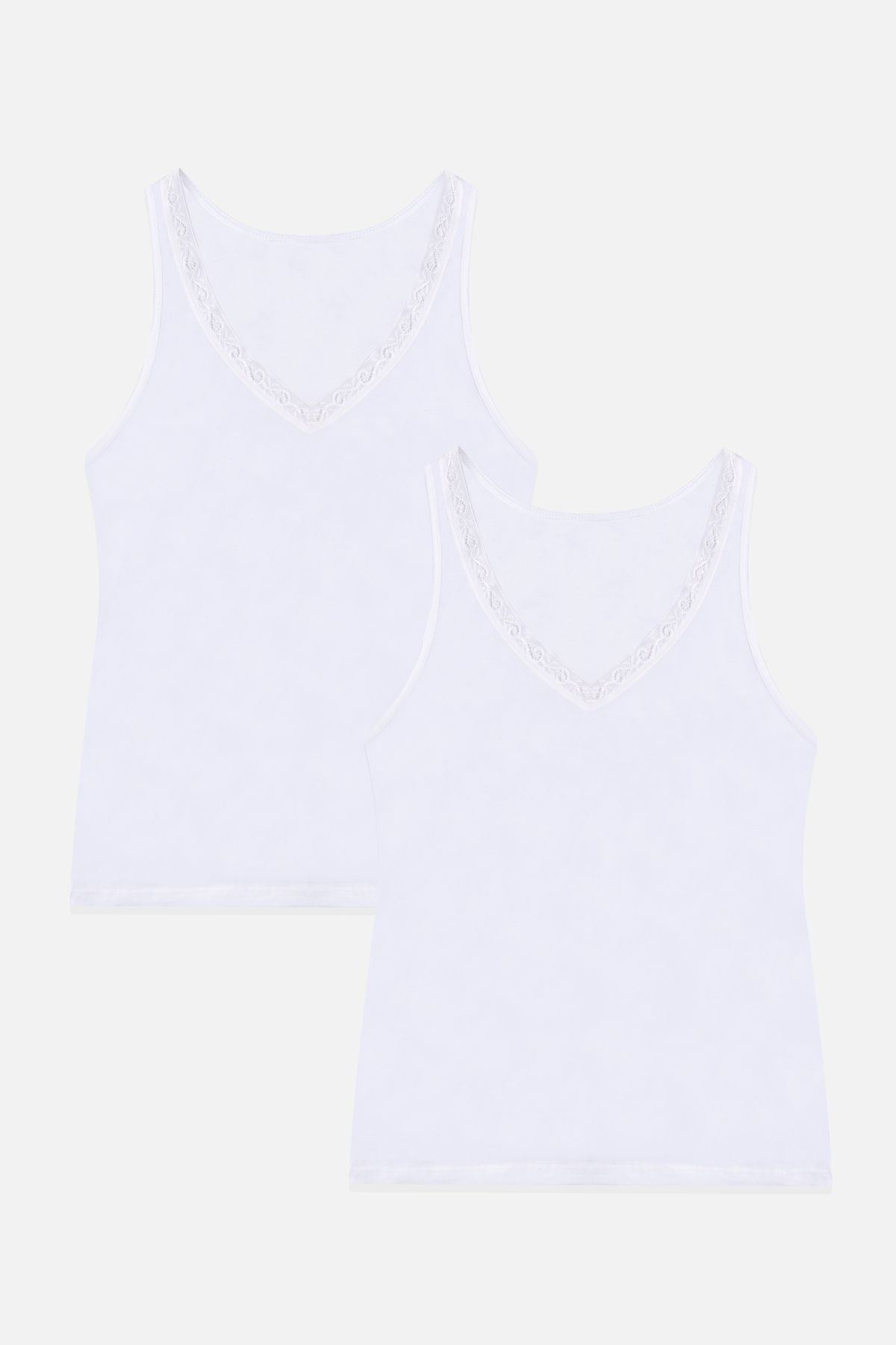 Kadın 2'li Dantel Detaylı Atlet Beyaz - 2XL - Beyaz - 2XL