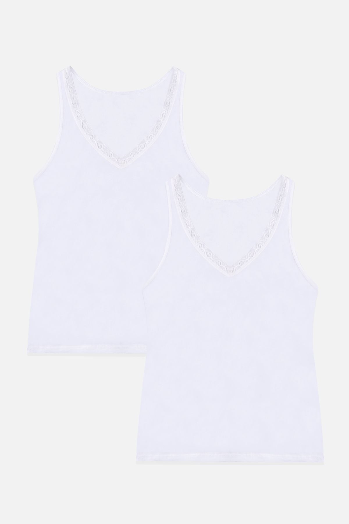 Kadın 2'li Dantel Detaylı Atlet Beyaz - 2XL - Beyaz - 2XL