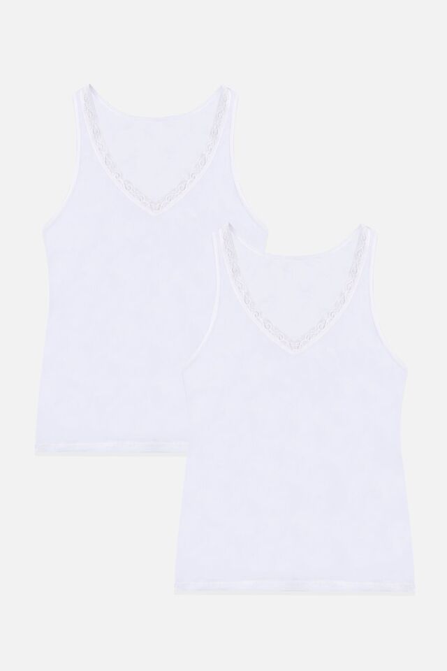 Kadın 2'li Dantel Detaylı Atlet Beyaz - 2XL - Beyaz - 2XL