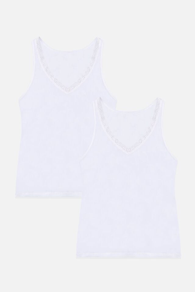 Kadın 2'li Dantel Detaylı Atlet Beyaz - 2XL - Beyaz - 2XL