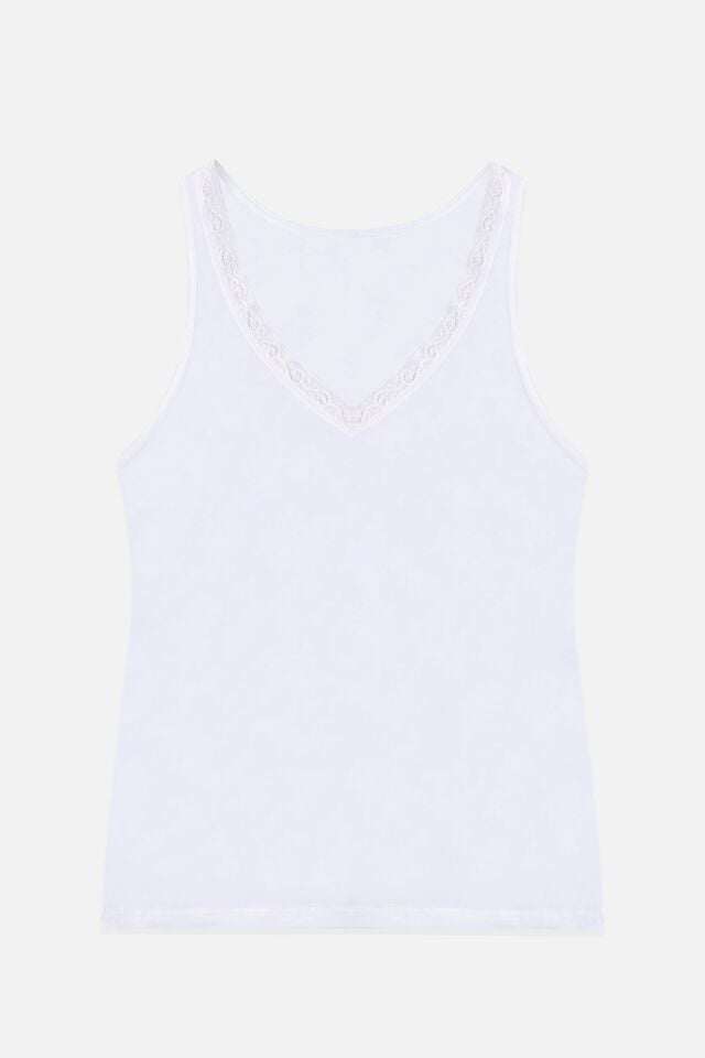 Kadın 2'li Dantel Detaylı Atlet Beyaz - 2XL - Beyaz - 2XL