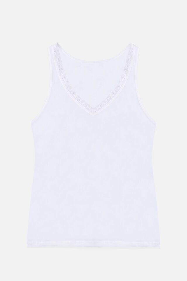 Kadın 2'li Dantel Detaylı Atlet Beyaz - 2XL - Beyaz - 2XL