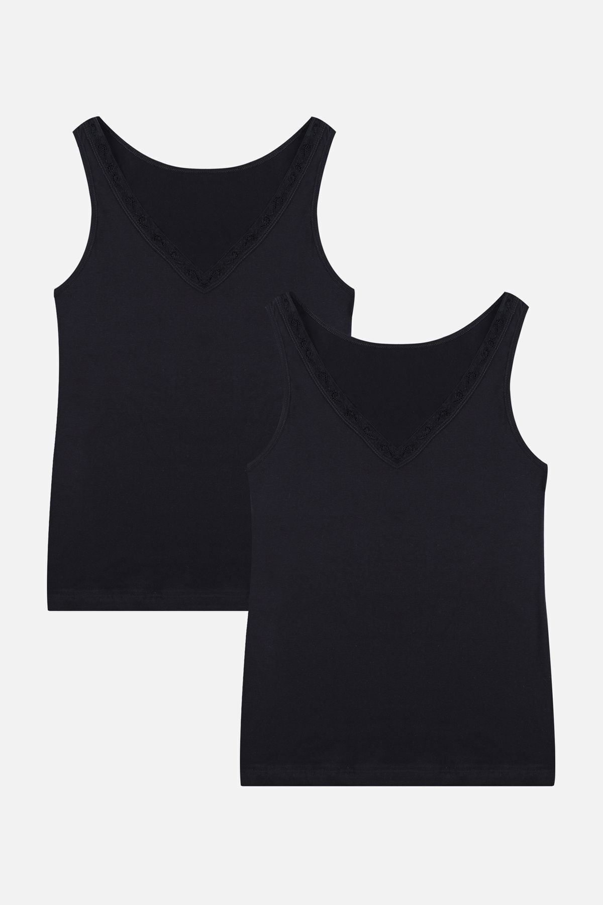 Kadın 2'li Dantel Detaylı Atlet Siyah - 2XL - Siyah - 2XL