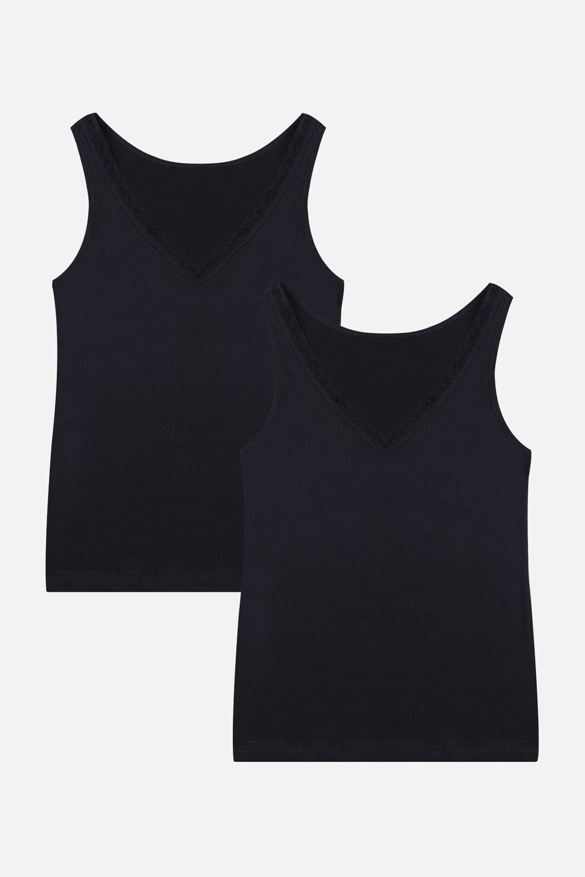 Kadın 2'li Dantel Detaylı Atlet Siyah - 2XL - Siyah - 2XL