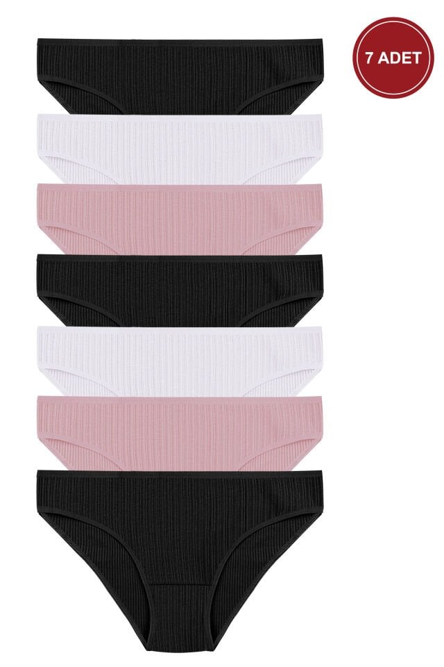 Kadın 7'li Ajur Slip Siyah - Ten - L  - XL