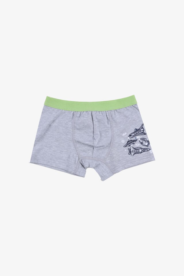 Erkek Çocuk Pamuklu Uzay Baskılı 3'lü Boxer 5 - 7 Yaş - Gri - Yeşil