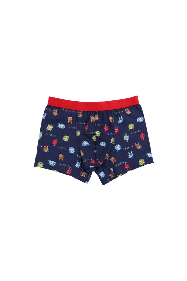 Erkek Çocuk Pamuklu Uzay Baskılı Atlet Boxer Takım Lacivert - Turuncu - 5 - 7 Yaş