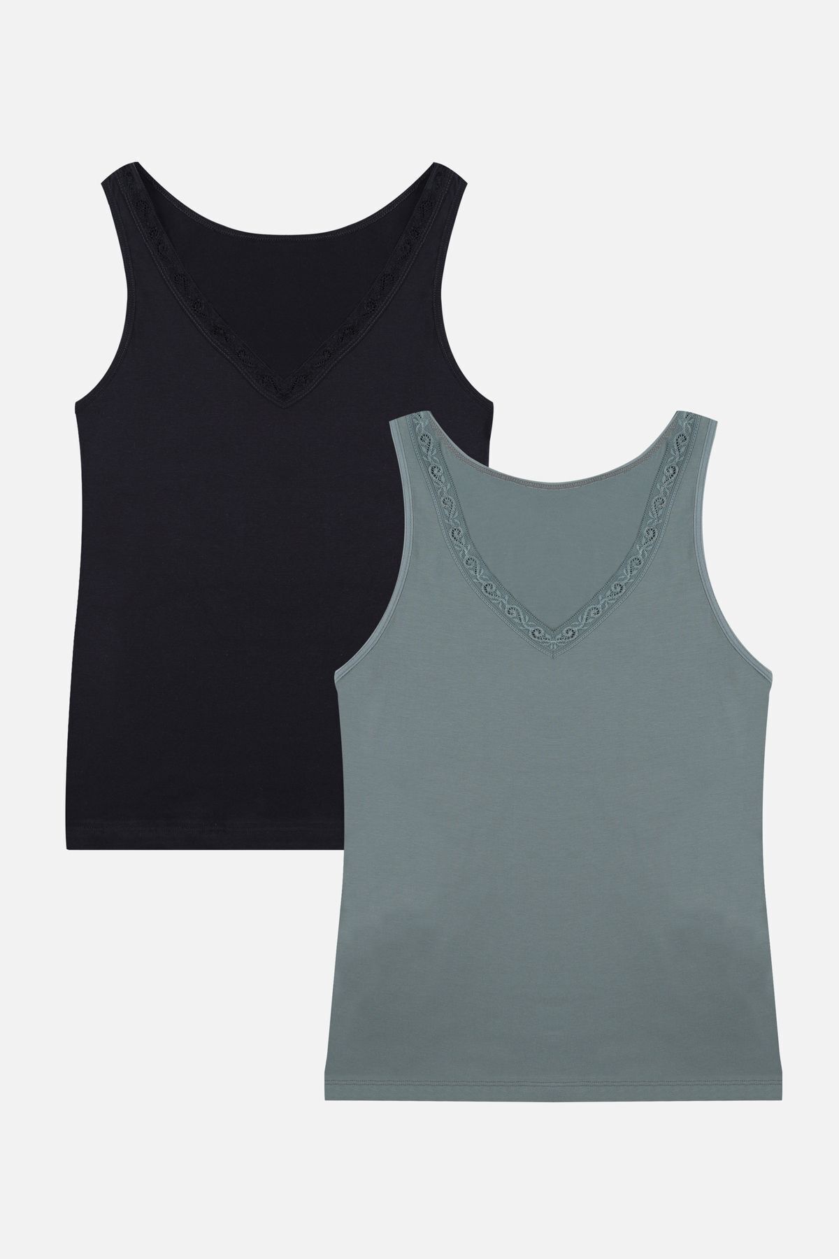 Kadın 2'li Dantel Detaylı Atlet Siyahcagla - 2XL - Siyahcagla - 2XL