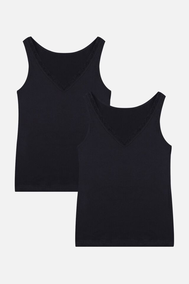 Kadın 2'li Dantel Detaylı Atlet Siyah - L/XL - Siyah - L/XL