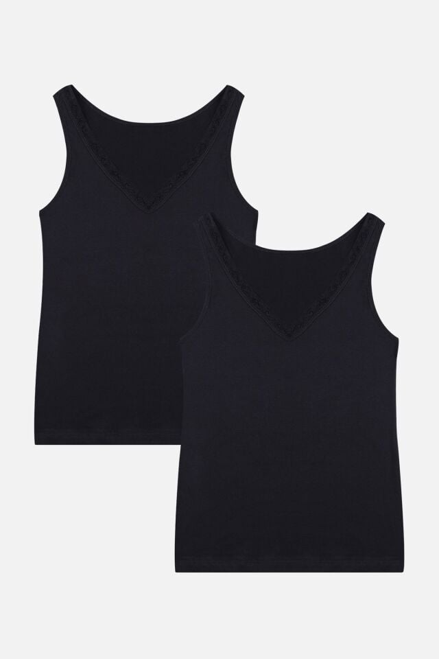 Kadın 2'li Dantel Detaylı Atlet Siyah - L/XL - Siyah - L/XL