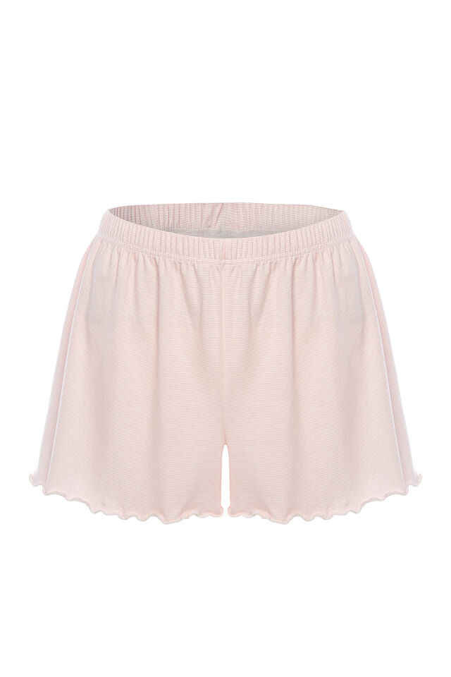 Kadın İnce Askılı Desenli Pamuklu Şortlu Pijama Takımı Pudra - S
