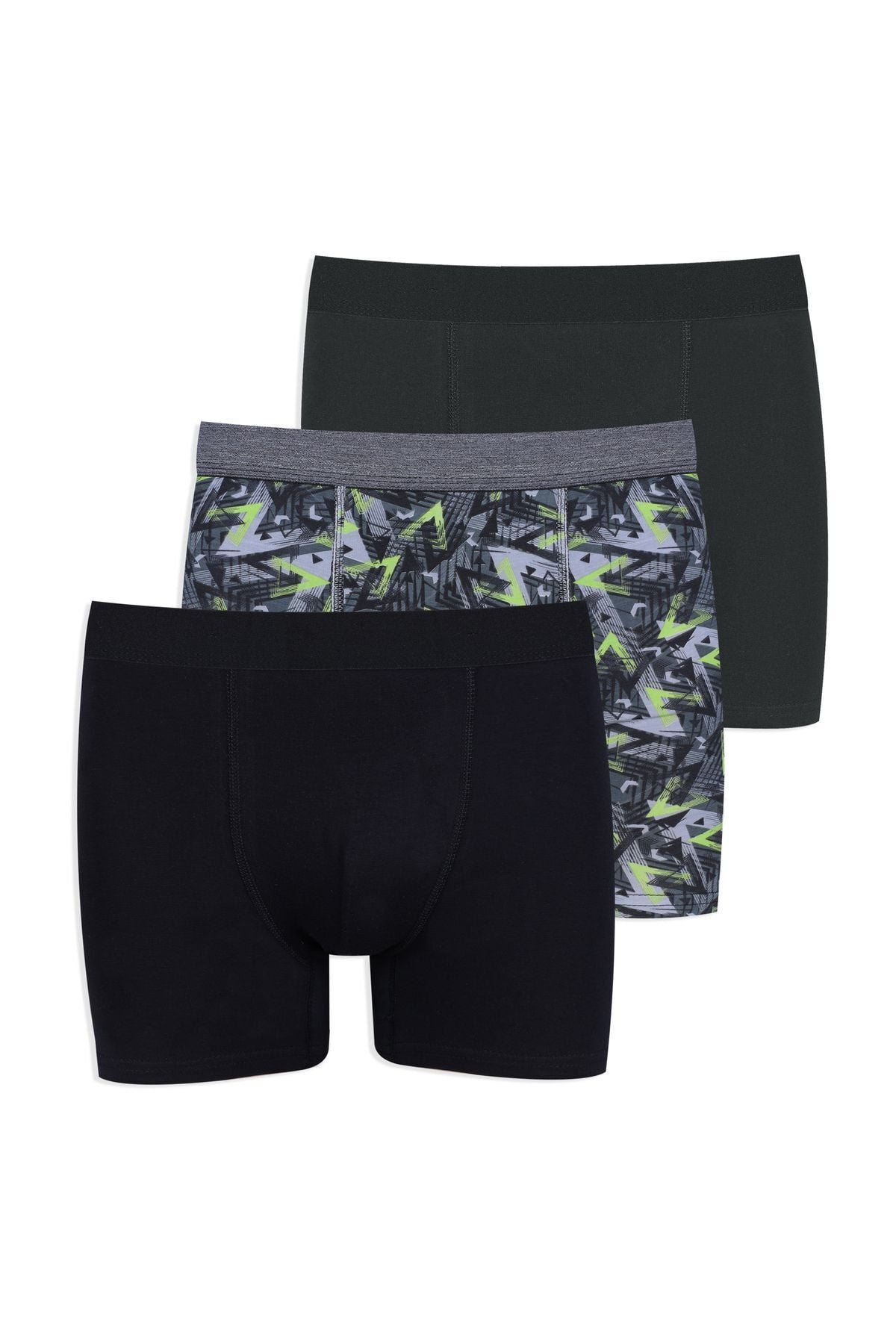 Erkek 3'lü Pamuklu Likralı Boxer Siyahdesenlifüme - M