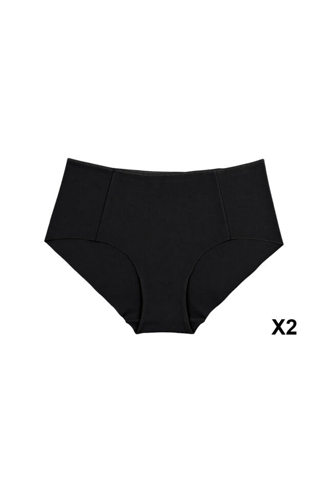 Kadın 5'li Pamuk Lazer Kesim Yüksek Bel Toparlayıcı Külot Siyah - Ten - 2XL