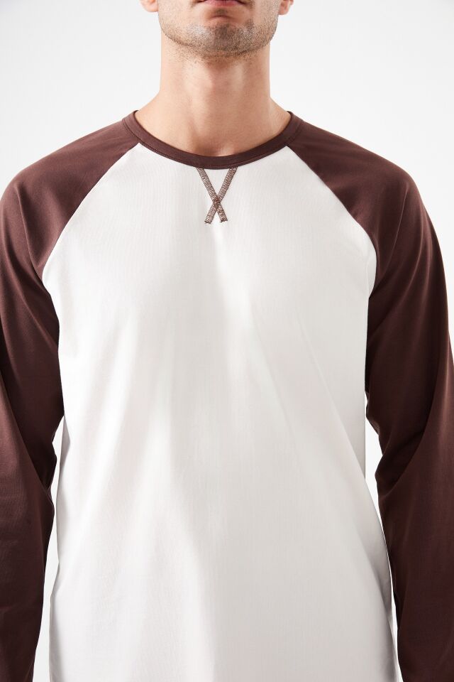 Erkek Pamuklu Uzun Kollu Cepli Pijama Takımı Kahverengi - Ekru - 2XL