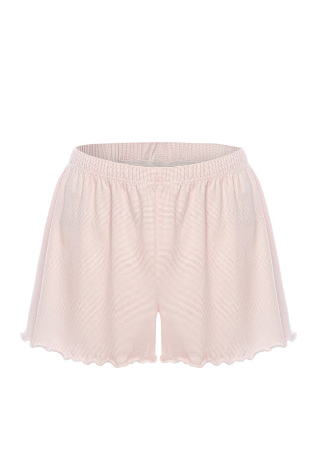 Kadın İnce Askılı Desenli Pamuklu Şortlu Pijama Takımı Pudra - XL