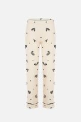 Kadın Kalp Desenli Pervazlı Ara Biyeli Düğmeli Pijama Takımı