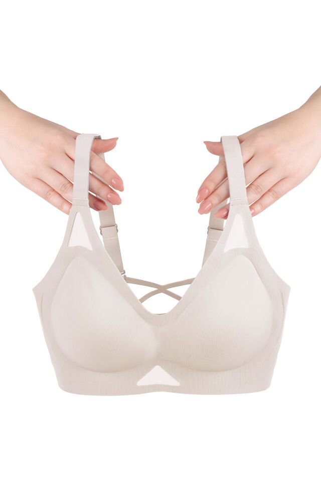 Balensiz Push Up Dikişsiz Çıkarılabilir Pedli Nefes Alan Sporcu Sütyen 80B - Ekru