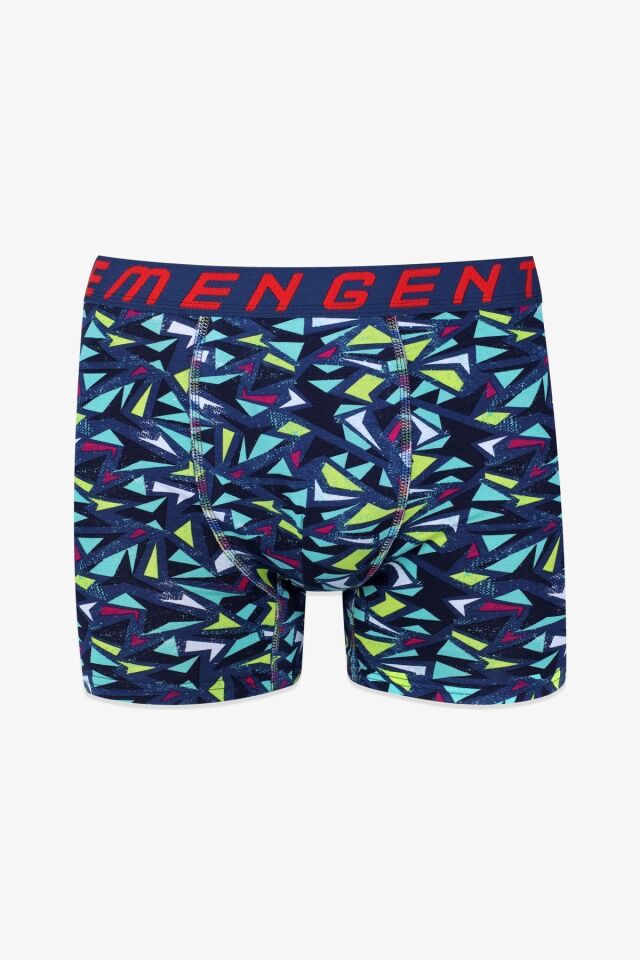 Erkek 3'lü Pamuklu Likralı Boxer Lacivertdesenlikırmızı - 2XL
