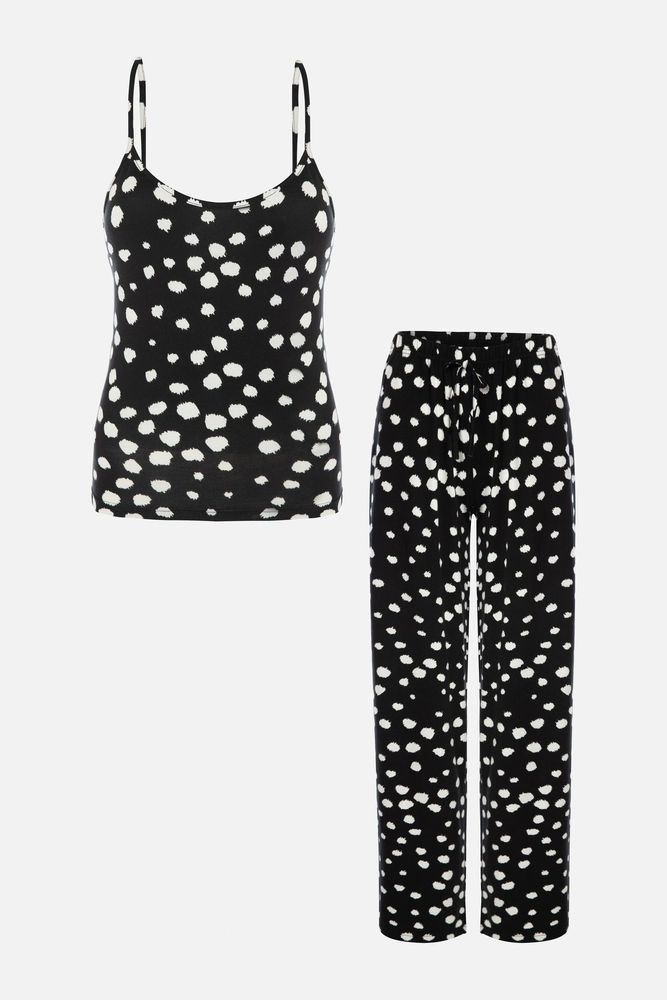 Kadın İp Askılı Viskon Benek Desenli Pijama Takımı