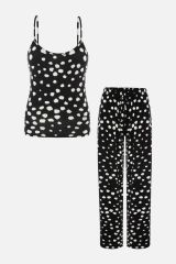 Kadın İp Askılı Viskon Benek Desenli Pijama Takımı
