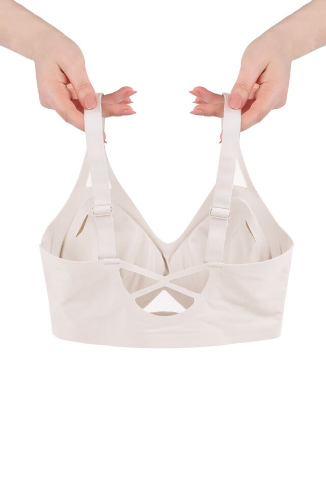 Balensiz Push Up Dikişsiz Çıkarılabilir Pedli Nefes Alan Sporcu Sütyen 90B - Ekru