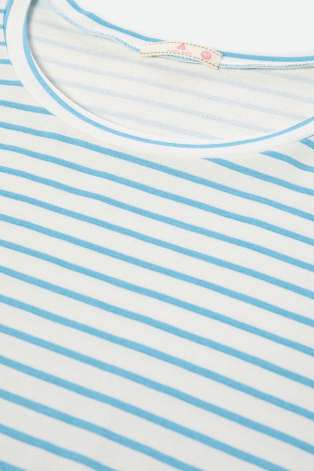 Kadın Mavi Çizgili Manşet Detaylı Jogger Örme Pijama Takımı M - Mavi - Beyaz