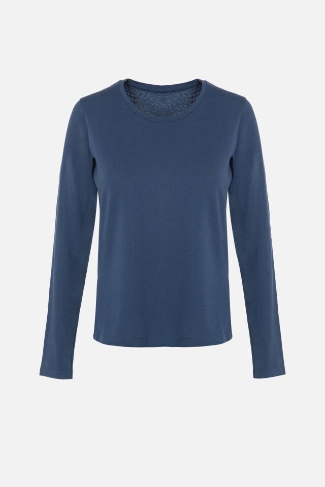 Kadın Pamuklu Basic Çiçek Desenli Uzun Kollu Pijama Takımı Mavi - XL