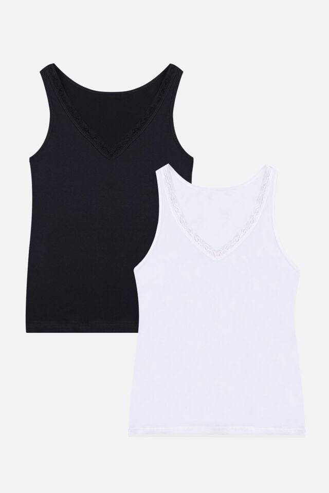 Kadın 2'li Dantel Detaylı Atlet Siyahbeyaz - L/XL - Siyahbeyaz - L/XL