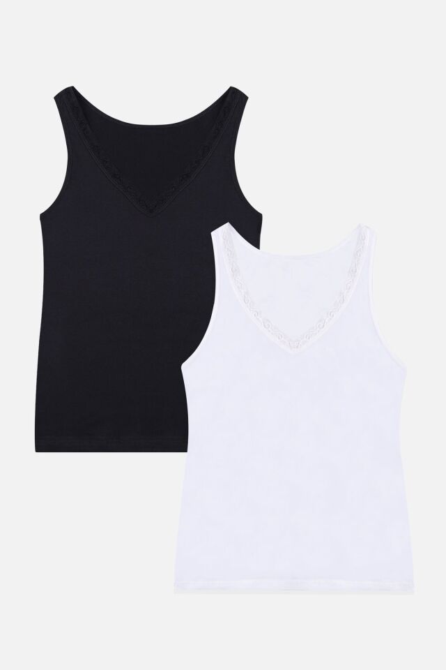 Kadın 2'li Dantel Detaylı Atlet Siyahbeyaz - L/XL - Siyahbeyaz - L/XL