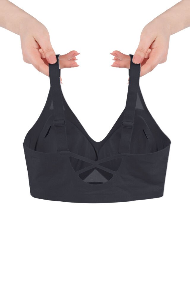 Balensiz Push Up Dikişsiz Çıkarılabilir Pedli Nefes Alan Sporcu Sütyen Siyah - 75B