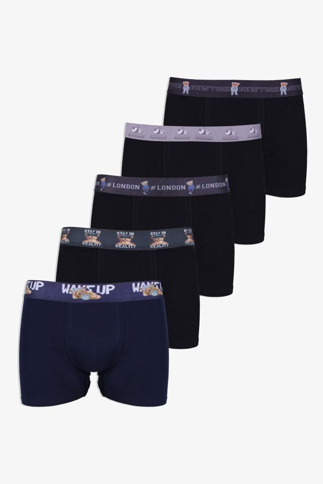 Erkek 5'li Pamuklu Likralı Renkli Lastikli Boxer (FARKLI LASTİK SEÇENEKLERİ)