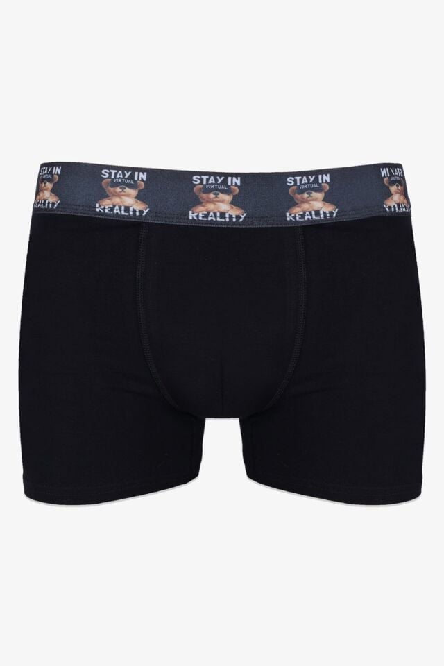 Erkek 5'li Pamuklu Likralı Renkli Lastikli Boxer (FARKLI LASTİK SEÇENEKLERİ) 4siyah1laciveryazılılastik - L
