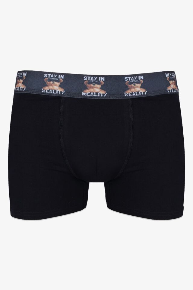 Erkek 5'li Pamuklu Likralı Renkli Lastikli Boxer (FARKLI LASTİK SEÇENEKLERİ) 4siyah1laciveryazılılastik - L