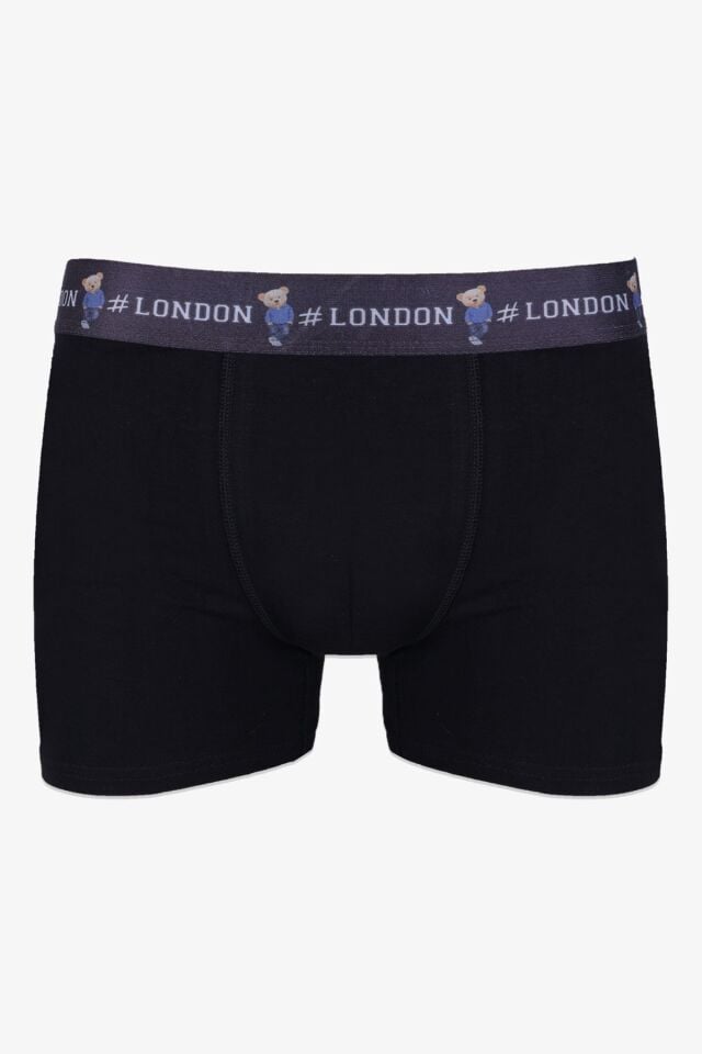 Erkek 5'li Pamuklu Likralı Renkli Lastikli Boxer (FARKLI LASTİK SEÇENEKLERİ) 4siyah1laciveryazılılastik - L