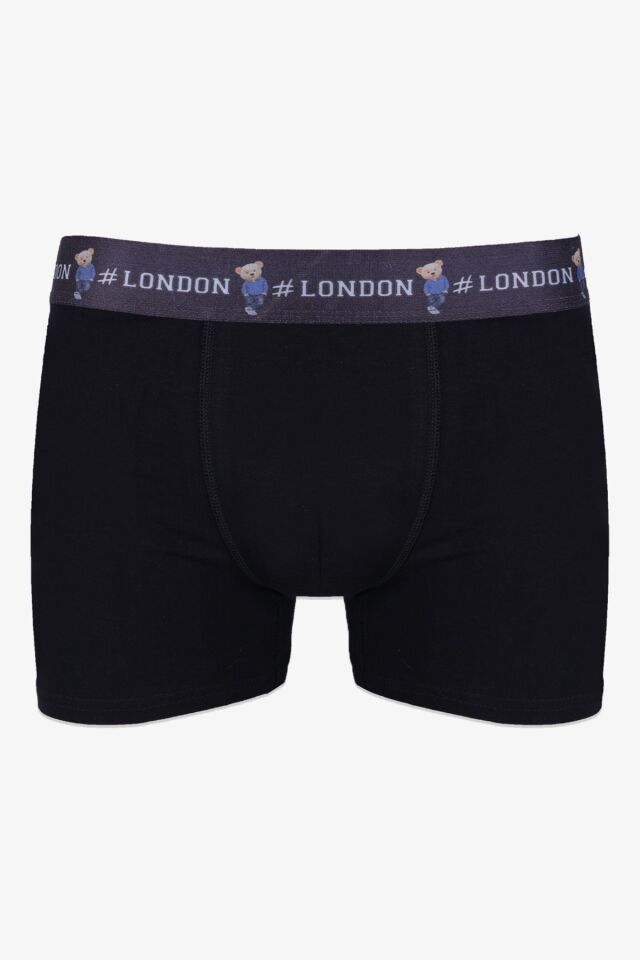 Erkek 5'li Pamuklu Likralı Renkli Lastikli Boxer (FARKLI LASTİK SEÇENEKLERİ) 4siyah1laciveryazılılastik - L