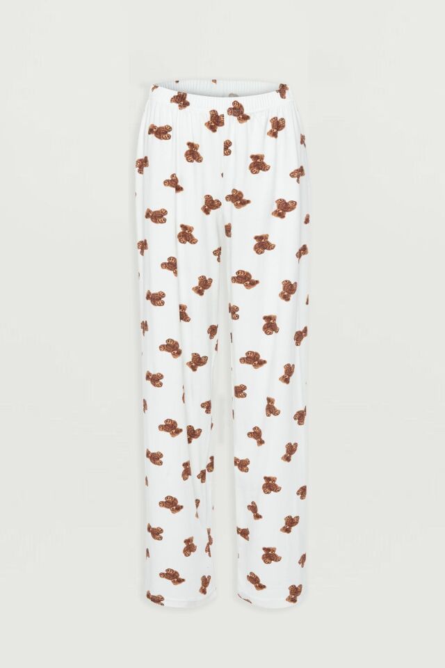 Kadın Pamuklu Ayıcık Desenli Kısa Kollu Pijama Takımı 72113 - XL - XL - 72113