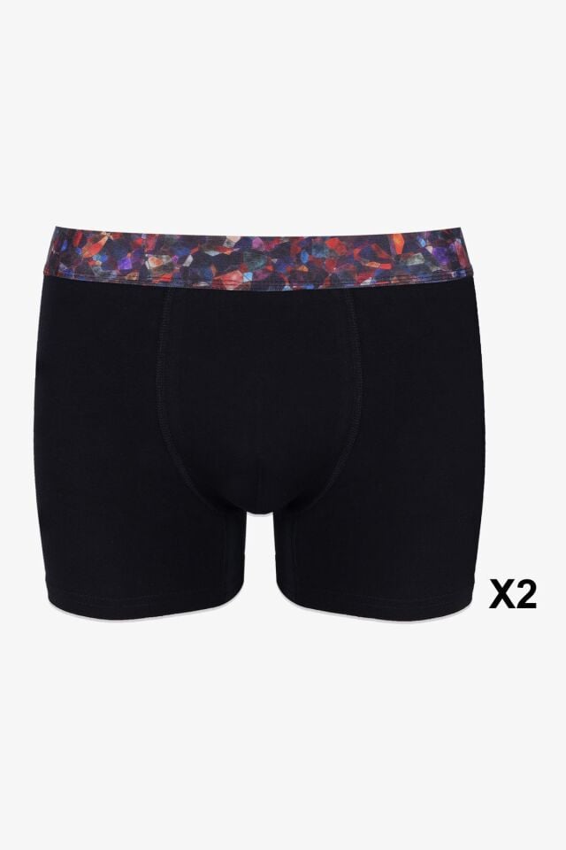Erkek 4'lü Pamuklu Likralı Renkli Lastikli Boxer (FARKLI LASTİK SEÇENEKLERİ) 2siyah2siyahyazılılastik - 2XL