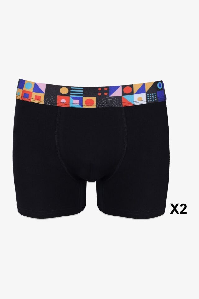Erkek 4'lü Pamuklu Likralı Renkli Lastikli Boxer (FARKLI LASTİK SEÇENEKLERİ) 2siyah2siyahyazılılastik - 2XL