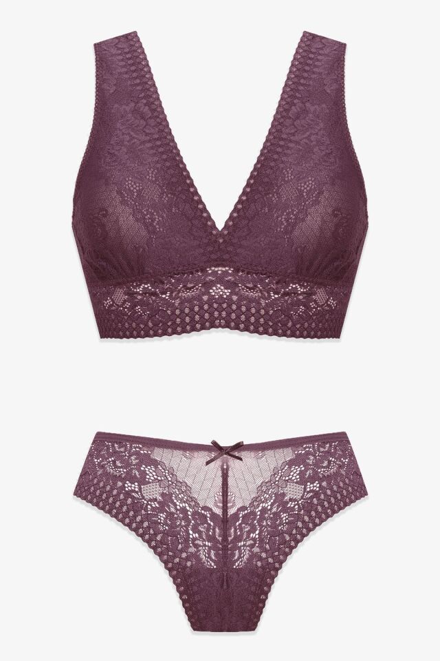 Kadın Kalın Askılı Dantelli Büstiyer Takım 80275 Gül Kurusu - 85B - 80275 Gül Kurusu - 85B